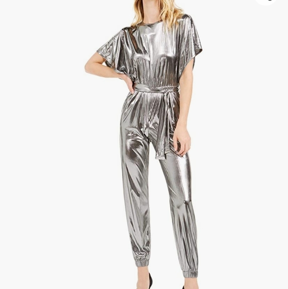 Michael Michael Kors Womens Metallic Dolman Jumpsuit Silver Metallic MH98ZBUDOE - Picture 1 of 5